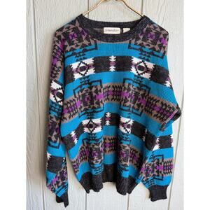 Vintage 90s Aztec St. John’s Bay Southwestern Knit Sweater, Large/T